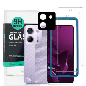 Ibywind For Xiaomi Poco M7 Pro 5G Screen Protector(Pack of 2)with 1pc Metal Lens Protector1pc Carbon Fiber Back FIlmEasy Install Kit