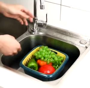 Multifunction Double Layer Drainage Basket Refrigerator Fruit Vegetable Storage Basket Drain with Lid 1915