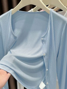 Gray Knitted Ribbed Open Cardigan Top Short Thin Office Air Conditioned Sun Protection Shawl Womens Outerwear Casual Style