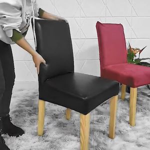 Chair Cover Colorful PU Leather Stretch Elastic Spandex Dining Chair Covers Waterproof Sarung Kerusi Seat Protector Cover