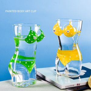 Creative Hand-Painted Female Figure Glass Beer Mug