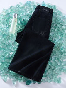 Fashionable High Waist Wide Leg Denim Jeans Womens Loose Straight Cut Pants Charcoal Black Spring New Arrival Slimming Effect