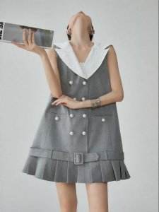XIAODADEHUA | Vintage Retro Lace Navy Collar Sleeveless Loose Aesthetic Dress