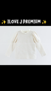 Girls’ Jersey Tweed Lace-Neck Puff Shoulder Long Sleeve Top – Korea’s Premium Kidswear by I LOVE J (Ages 4–11)