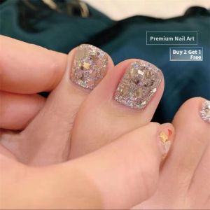 MONLEYTA | Short Nail Tips Glue Diamond Wearable Nail Art Finished Product Foot Nail Stickers Man Made Material Easy To Wear And Remove