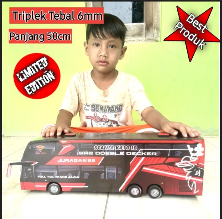Edisi Terbatas !!! Miniatur Bus PO.JURAGAN 99 SUPER DOUBLE DECKER Terbaru Panjang 50cm