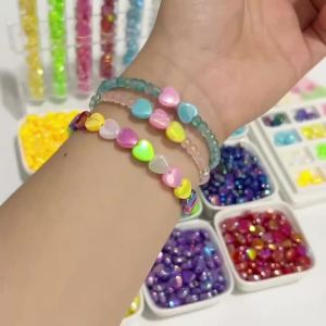 100Pcs 8×9mm Acrylic Iridescent Heart Beads Loose Spacer Beads for Handmade Jewelry DIY Bracelet Phone Chain Pendants Materials