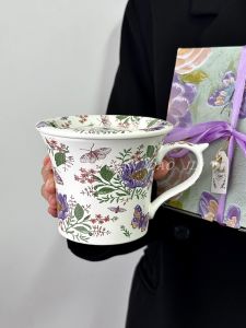 Retro Design Large Capacity Ceramic Mug with Lid Dandelion Flower Office Water Cup Unique Gift White Color Money Tree Brand