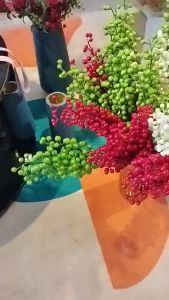 Cành cây đậu đỏ nhân tạo 5 đầu nhập khẩu dùng trang trí nhà cửa năm mới Trùm Sỉ Gia Thành