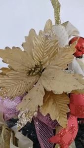 1/5/10PCS 25cm Poinsettia Xmas Tree Flowers Glitter Artificial Flowers Xmas Tree Ornaments Christmas Gift Gold Silver Red Champagne For Home Wedding Decoration