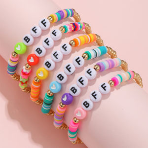 6Pcs/set Handmade BFF Letter Heart Beads Stretch Bracelet for Girls Women Friendship Party Birthday Jewelry Gift