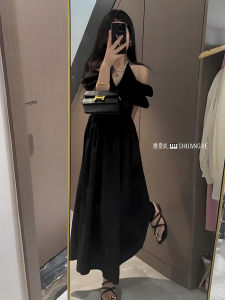 Elegant Slimming One Shoulder Neck Hanging Strap Dress Summer Womens Waist Cinching Gentle Long Skirt Commute Style A-Line