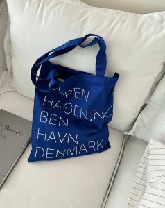 Korean Style Large Capacity Canvas Shoulder Bag Womens Klein Blue Letter Print Casual Tote Bag Fashionable And Stylish