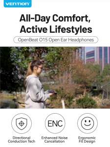 Vention® Tai nghe Bluetooth OpenBeat O13 O15 Open Ear thân thiện với da ENC Chống nước IPX4 Thiết kế dạng hở Tai Tuổi thọ pin 30 giờ Móc nhớ linh hoạt Vừa vặn với tai Đeo cả ngày