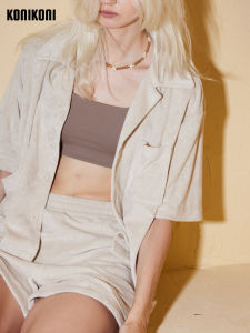 Konikoni Vacation Version Sand Color Short Sleeve Cardigan Sports Outer Wear Texture Sense Towel Cloth Casual Loose Shirt