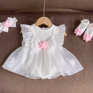 BD243 Body váy xô phối tơ trắng RIOKIDS quần áo cho bé gái sơ sinh đầy tháng thôi nôi
