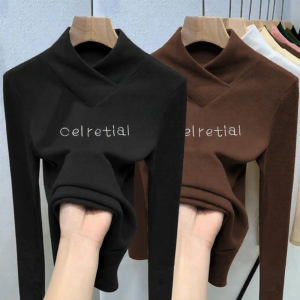 Lieoyuarn | Warm Cross V-Neck Dual-faced Shirred Velvet Shirt