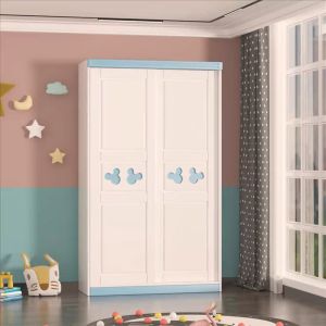 Childrens Wardrobe Home Bedroom Wooden Sliding Door Locker Simple Large Suitable For Small Family Rental Rooms Duv1