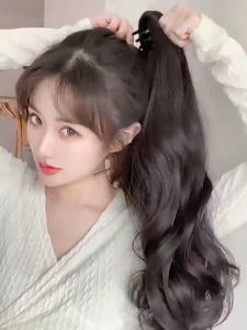 Yuann Mall Womens hair accessories ponytail fake clip Fashion headwear womens hair extension fake clip womens natural big wave wig long curly hair claw clip Fashion Korean version womens hair clip