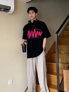 American Retro Couple Loose Casual All-match Summer T-shirt Short-sleeved Letter Print Oversized Mid-sleeve Top