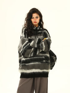 Wild Azi American Retro Mohair Stripes Sweater Female Spring & Fall Lazy Atmosphere Couple Sweater Tops