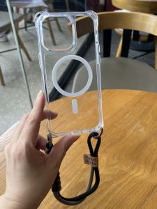 Magsafe Wireless Charging Magnetic Absorption Womens Phone Case Transparent Full Cover Lanyard Compatible with  14Pro New Model 13 Four Corner Cut out Handheld Rope Protective Cover