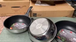 Chảo inox sâu lòng Fivestar chống dính Teflon không chứa PFOA 3 đáy sandwich tay cầm cách nhiệt dùng cho mọi loại bếp