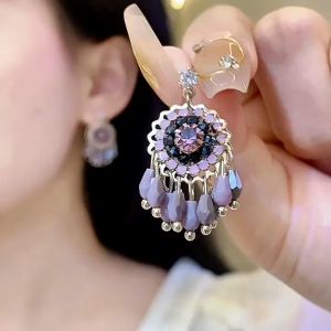 LL18K GOLD Fashion Ethnic style Su crystal unique design temperament Earrings ES63666