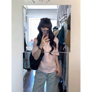 Vintage American Pink Buttoned UV Protection Slim Fit Summer Womens Shirt