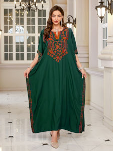 Nữ Plus Kích Thước Thêu Dài Caftan Dài Đầm Đi Biển Áo Tắm Che Moomoo Maroc Áo Dây Phong Cách Chắc Chắn Rayon