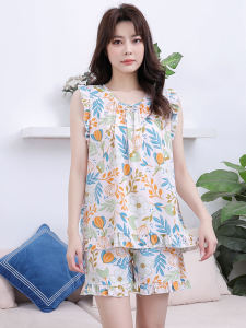 Ladieswear Summer Cotton Silk Suit Womens Home Casual Sleeveless Pajamas Middle-Aged and Elderly Loose Slim Looking Artificial Cotton Shorts