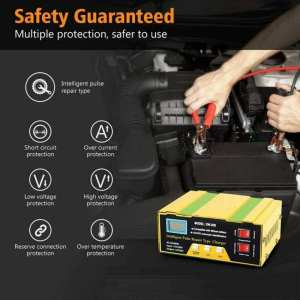 Car Battery Charger 12V 24V Car Truck Motorcycle Smart Car Battery Charger Maintainer Amp Volt Trickle Charger Lead-Acid Auto Repair Fast Charging LCD Display