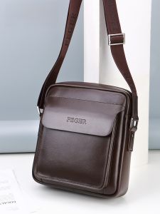 FEGER | Feger Mens Leather Shoulder Bag Casual Crossbody Business Bag Large Capacity Backpack Waterproof Soft Leather Handbag