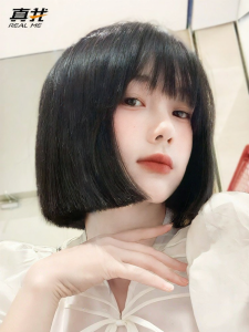 REAL ME | Women Short Straight Cut Natural Younger-looking Manga Bangs Human Hair Lace Front Wig