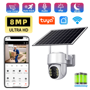Tuya 8MP Solar-powered Camera Wifi Connect PIR Human Detection Night Vision Waterproof Design Safety Internal Battery Outdoor