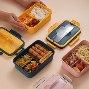 กล่องข้าว กล่องใส่อาหาร กล่องอาหารกลางวัน กล่องข้าวพกพา กล่องข้าวอเนกประสงค์ กล่องอาหาร พร้อมช้อนและตะเกียบฝาล็อคสนิท ใส่ไมโครเวฟได้ /กล่องใส่ข้าว กล่องข้าวไปรร กล่องข้าวเด็ก กระปุกข้าวห่อ กล่องข้าว 3 ช่อง