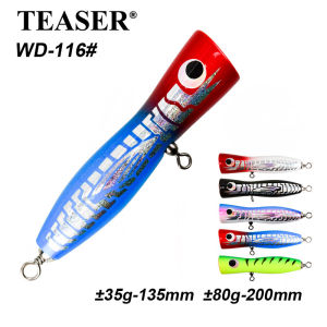TEASER WD116 80g Big Game Trolling Wood Popper Casting Carpenter Lure Sea Boat Trolling Lures Topwater Wooden Fishing Bait
