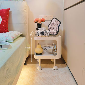 Modern Minimalist Iron Art Bedside Table with Light Small Size Simple Design Luxury Feel Storage Rack for Bedroom Furniture