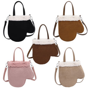MOJOYCE Womens Faux Suede Crossbody Bag with Glove Design and Plush Top Handle Small Purse for Evening Outings