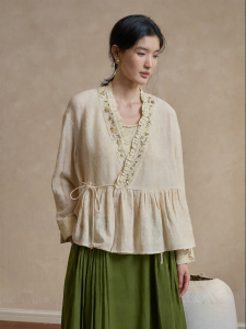 Hand-beaded & Mixed Yarn Embroidered Chinese Collar Blouse Jacket
