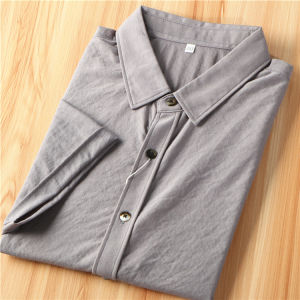 Casual Cotton Linen Short Sleeve Shirt Thin Summer Cool Mens Business Casual Standard Fit Iron Free Sharp Collar TB0601-4