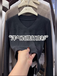 เสื้อตัวบนทรงเข้ารูปเอวสูงผู้หญิง คอวี ดีไซน์สายเดี่ยว ทรงเข้ารูป ด้านนอกผ้าขนแกะ ทรงหลวม สไตล์เกาหลี ฤดูใบไม้ผลิ