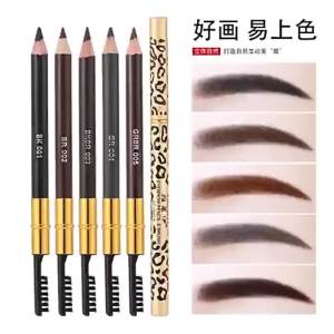 Double-headed Leopard Eyebrow Pencil Brush Natural Long-Lasting Brow Brush Waterproof Black Brown Eye Shadows Beauty Tool