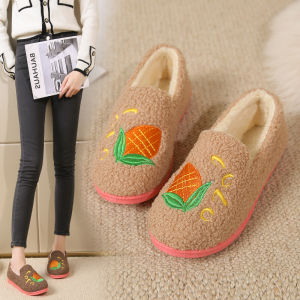 Winter New Cotton Slippers Womens Shoes Thickened Flocking Anti-slip Soft Bottom Warm Indoor Home Match All Cotton Shoes