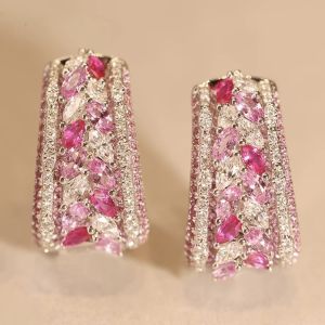 Montagne Jewelry 18k Pure Gold earring for women Fine Jewelry Natural Diamond Pink Sapphire Clip Earrings
