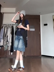 กางเกงยีนส์ 5 ส่วน สไตล์สตรีท#V113