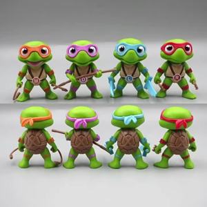a Set of Four Models Q Version of Ninja Turtle Raphael Doll Baking cake topper Crane Machines Doll Ornaments Doll