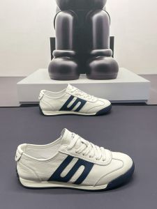 Breathable Top Layer Cowhide Mens Casual Sneakers Fashionable White Shoes Sporty Comfortable Flat Heel round Toe Rubber Sole