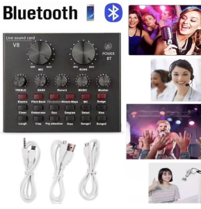 V8 Audio USB Headset Microphone Webcast Live Sound Card for Phone / Computer- (Bluetooth)