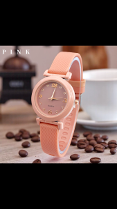 Jam Tangan Wanita FS815 Fashion Bulat Kulit Strap Karet Warna Abu-abu/Krim/Army Green